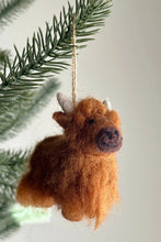 Load image into Gallery viewer, Felt Highland Cow Holiday Ornament