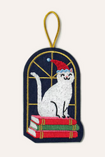 Load image into Gallery viewer, Book Stack Cat Embroidered Ornament